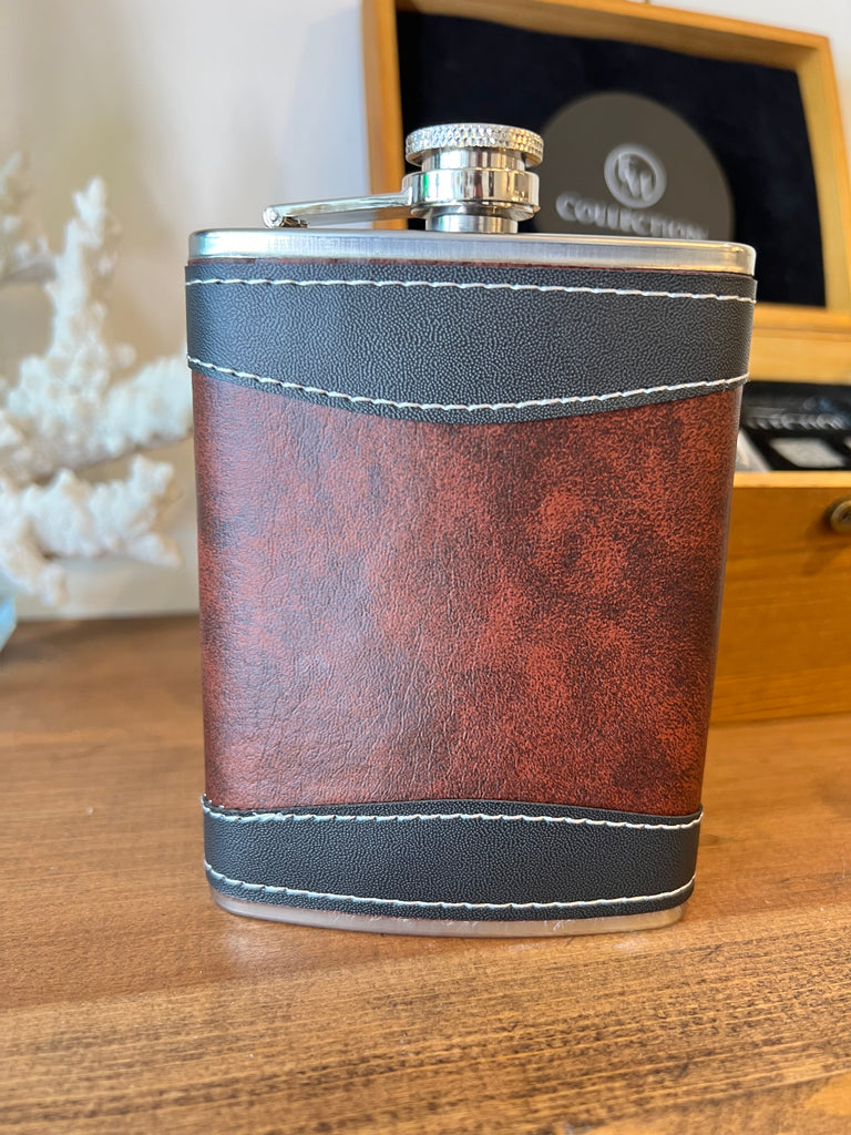 Black and Brown Leather Wrapped Flask