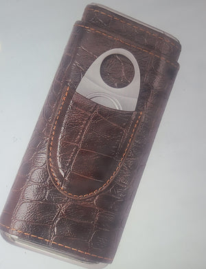Crocodile Pattern Leather Cigar Case And Cutter
